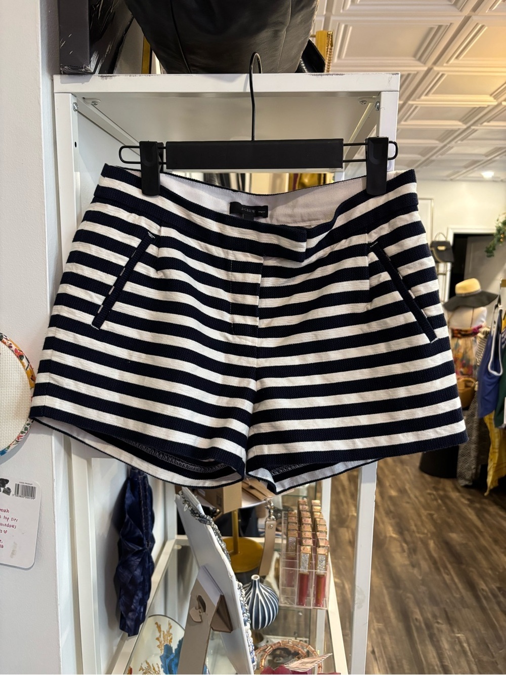 J. Crew Navy and White Striped High-Waist Women's Shorts